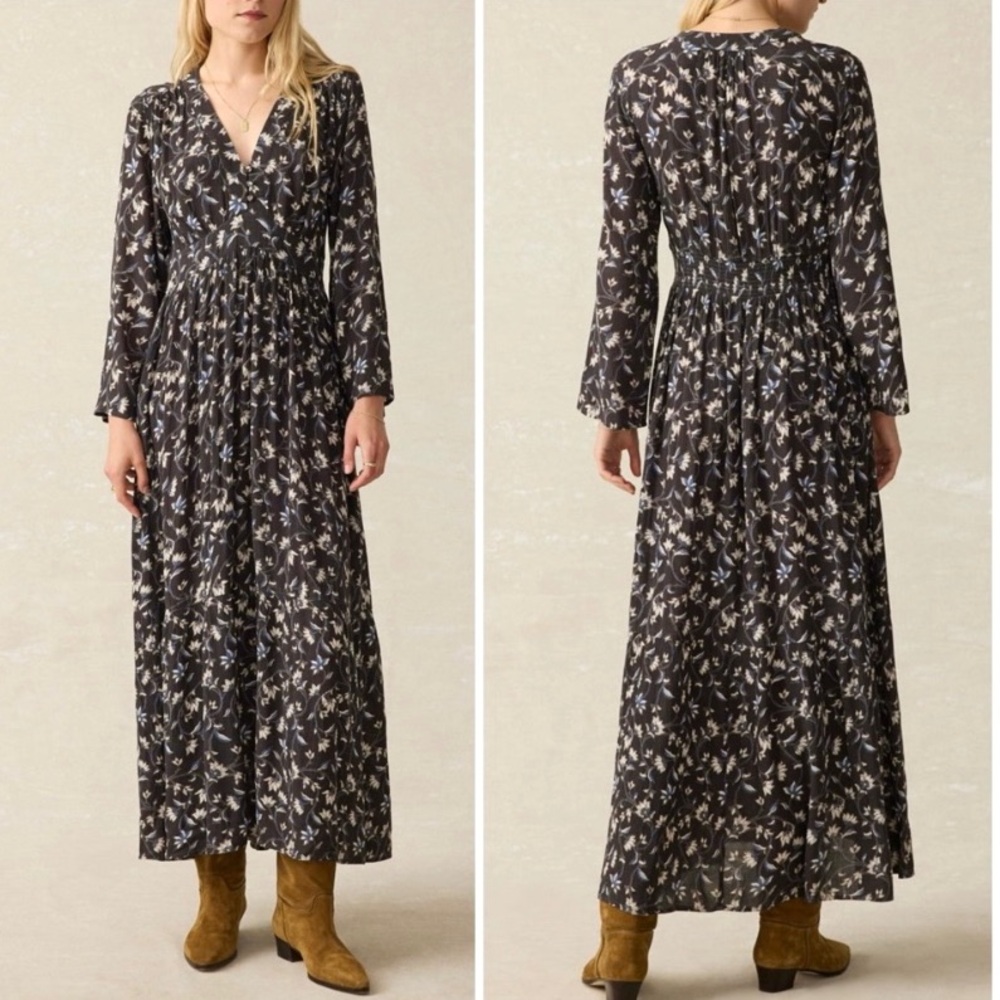 Faherty Dakota Boho Cottagecore Blue Jasmine Floral Midi Maxi Dress SM